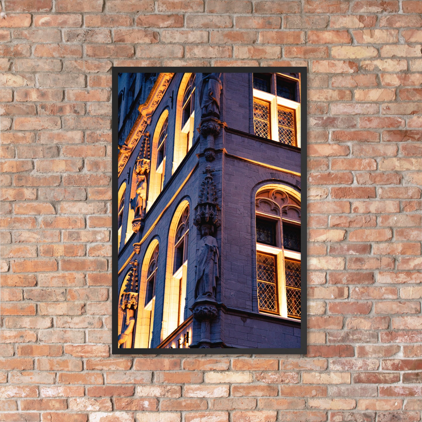 Close up Grote markt (Big market) Leuven Belgium. Framed photo paper poster