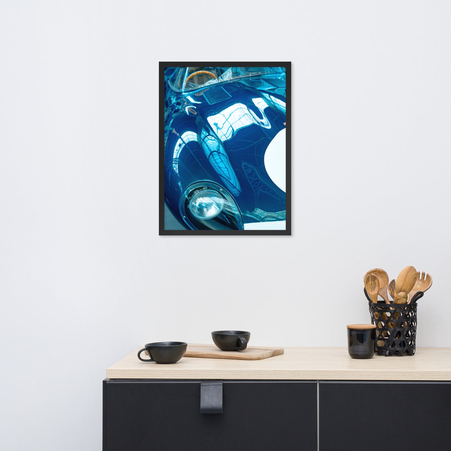 Race reflection blue. Framed photo paper poster