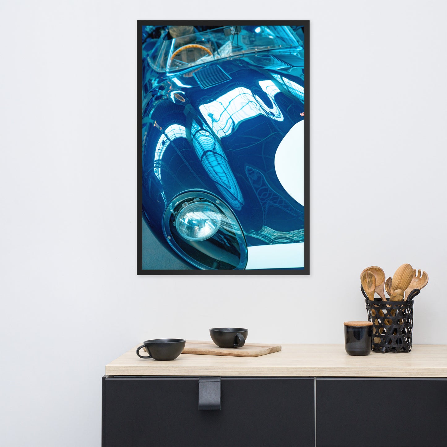 Race reflection blue. Framed photo paper poster