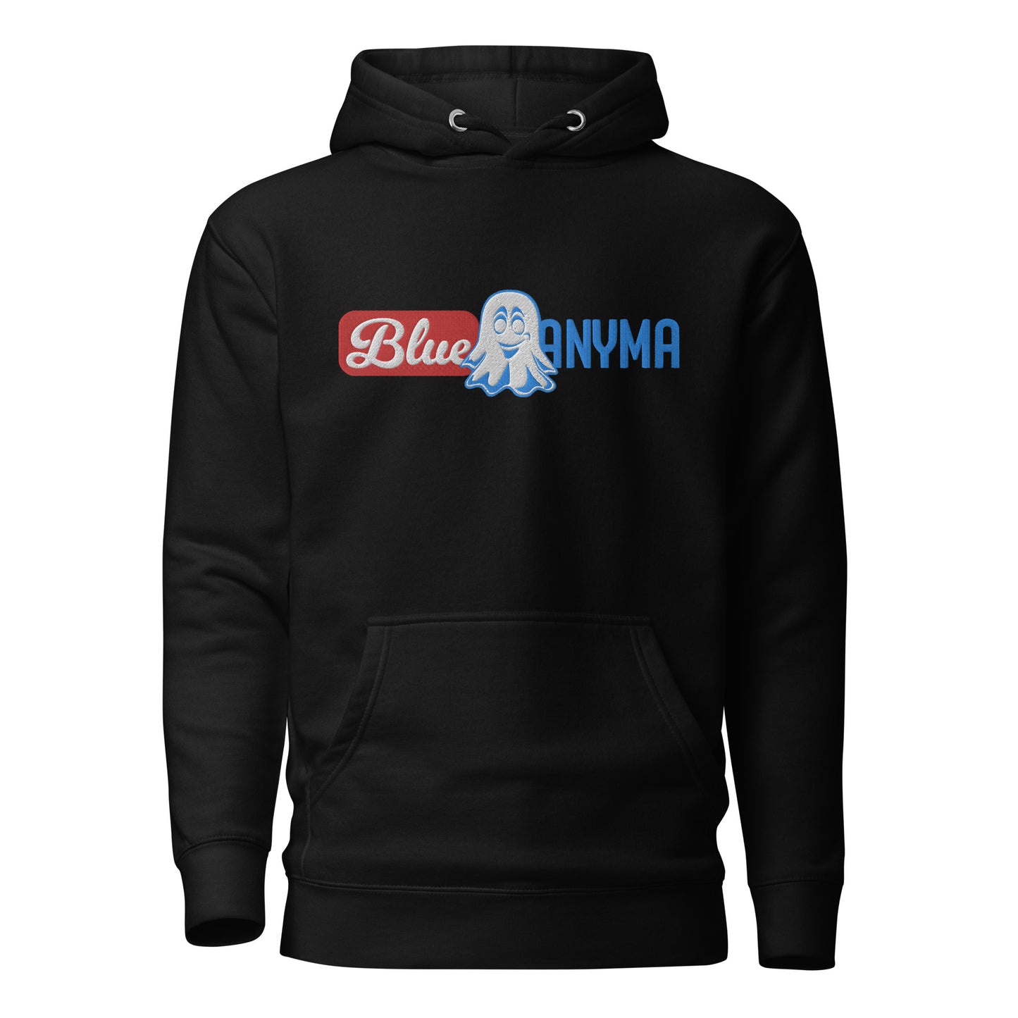 Front Embroidered Blue Anyma Unisex Hoodie Black