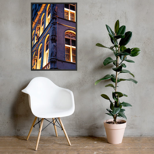 Close up Grote markt (Big market) Leuven Belgium. Framed photo paper poster